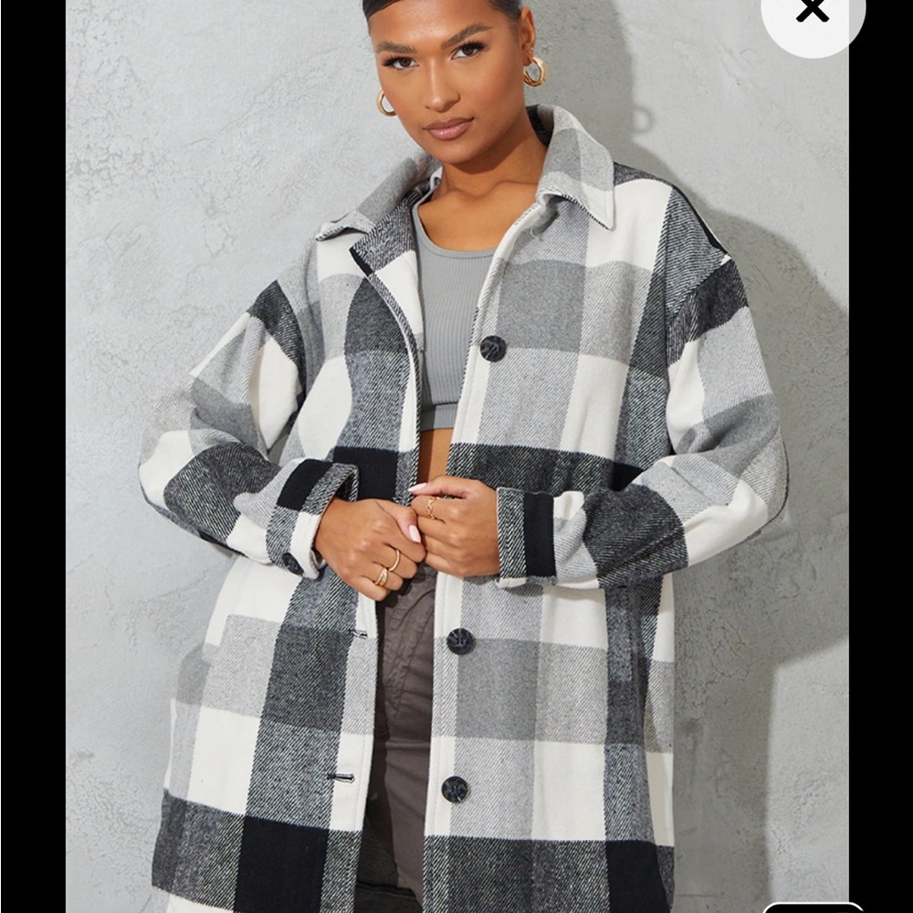 NWT Monochrome Wool Feel Checked Longline Shacket